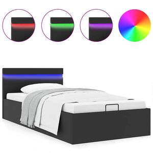 vidaXL Cama hidr&aacute;ulica c/ arruma&ccedil;&atilde;o LED 90x200cm couro artifi. preto