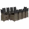 vidaXL 11 pcs conjunto bistr&ocirc; de jardim c/ almofad&otilde;es vime PE cinzento