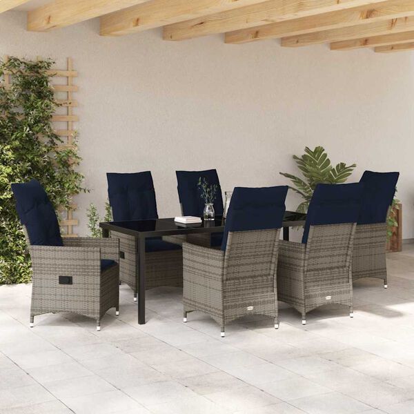 vidaXL Conjunto de Mesa e Cadeiras 7 pcs Cinzeto Rattan de PE