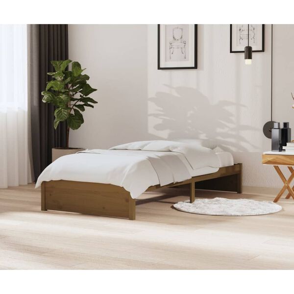 vidaXL Estrutura de cama 90x200 cm madeira maci&ccedil;a castanho mel