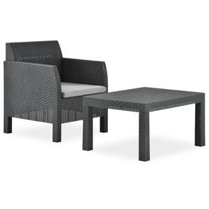 vidaXL 2 pcs conjunto lounge de jardim com almofad&atilde;o vime PP antracite