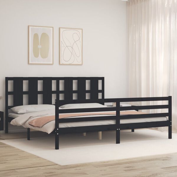 vidaXL Estrutura de cama com cabeceira 200x200 cm madeira maci&ccedil;a preto