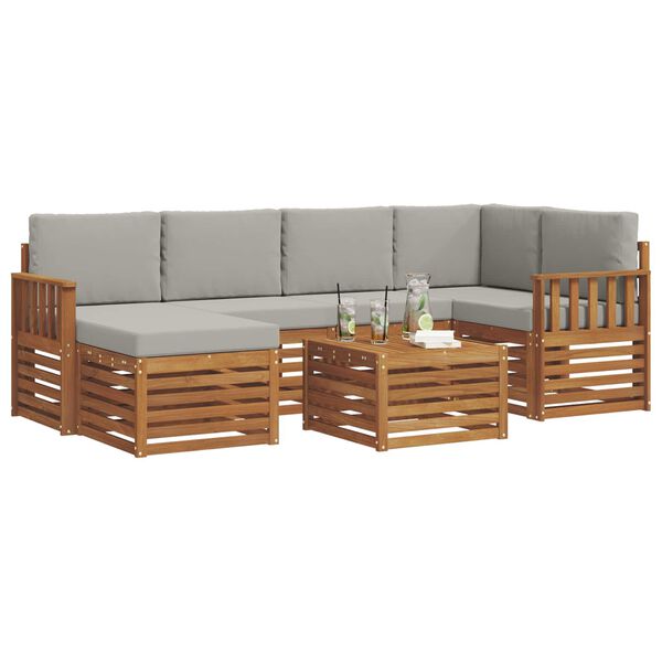 vidaXL Conjunto de Sof&aacute; Sectional 7 pcs Cinza Natural e Claro