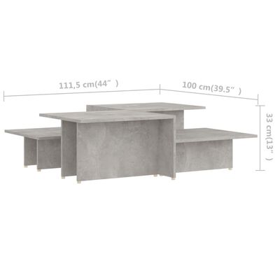 vidaXL Mesa centro 2pcs 111,5x50x33cm madeira processada cinza cimento
