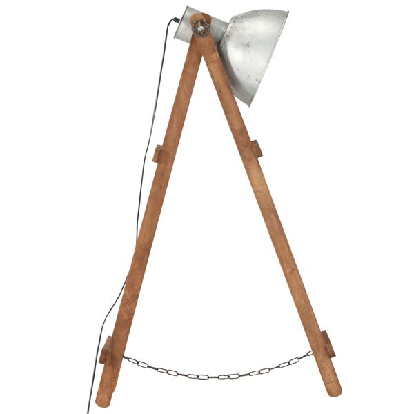 vidaXL Candeeiro de ch&atilde;o E27 madeira de mangueira maci&ccedil;a prateado