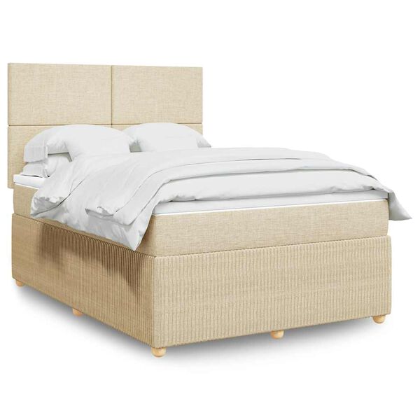 vidaXL Cama com molas/colch&atilde;o 160x200 cm tecido cor creme