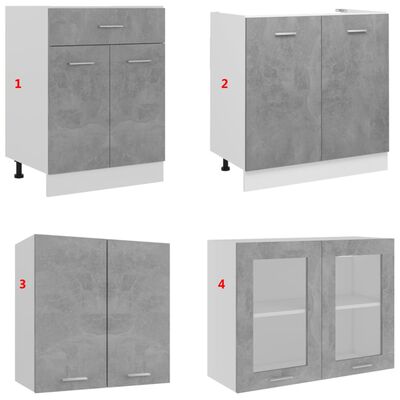 vidaXL 4 pcs conj. armários de cozinha contraplacado cinzento cimento