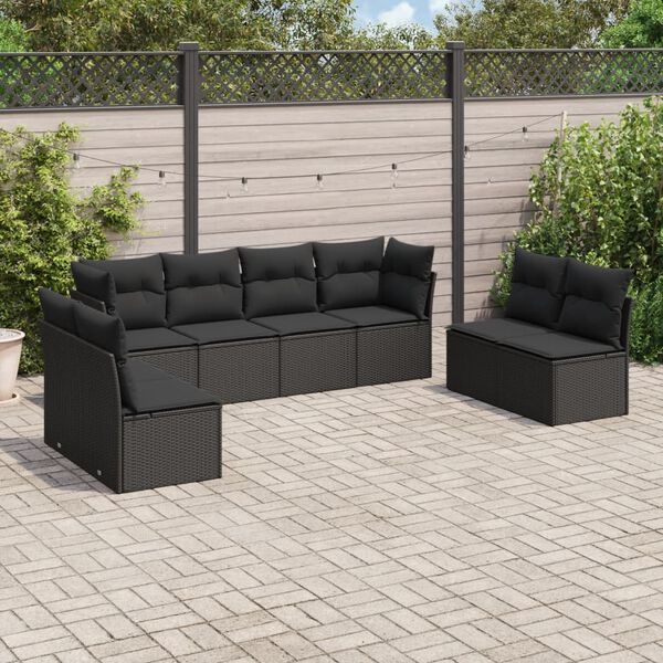 vidaXL 8 pcs conjunto sof&aacute;s de jardim com almofad&otilde;es vime PE preto