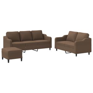 vidaXL 3 pcs conjunto de sof&aacute;s com almofad&otilde;es tecido castanho
