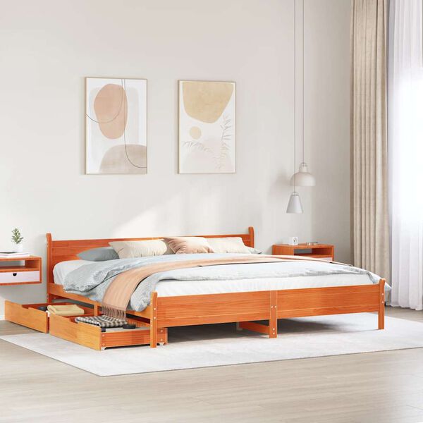 vidaXL Cama sem colch&atilde;o 200x200 cm pinho maci&ccedil;o castanho-mel