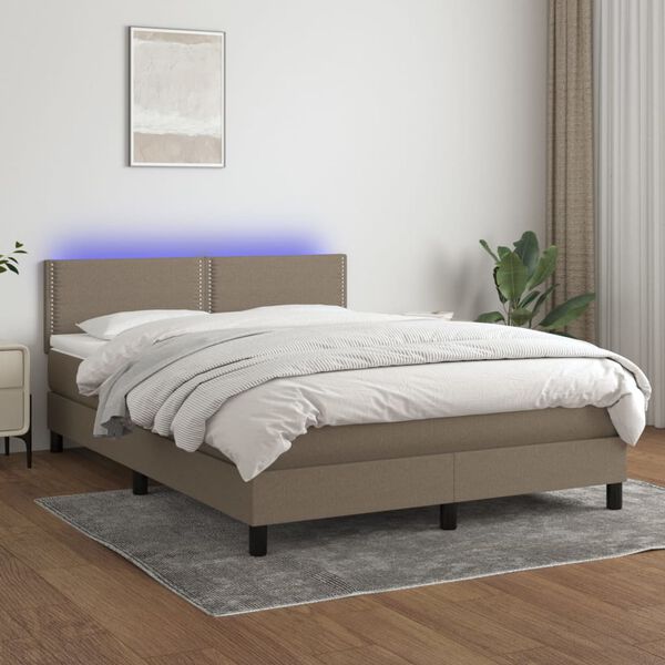 vidaXL Cama box spring colch&atilde;o/LED 140x200 cm tecido cinza-acastanhado