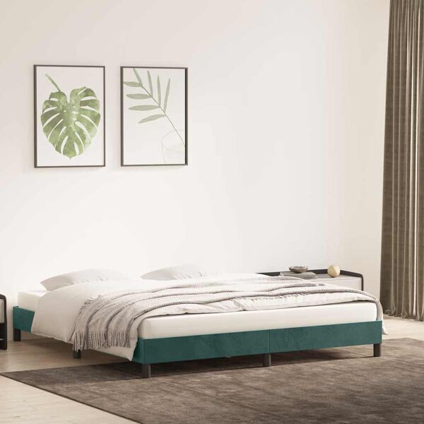 vidaXL Estrutura de cama sem colch&atilde;o 180x220 cm veludo verde-escuro