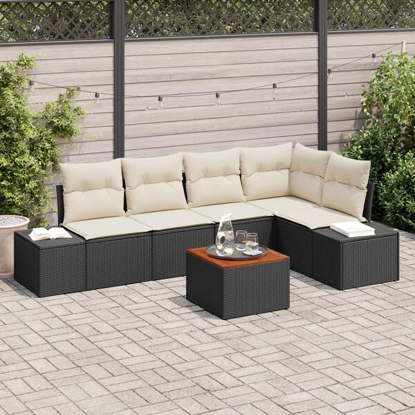 vidaXL Conjunto de Sof&aacute; de Jardim 6 pcs Preto e Creme vime PE