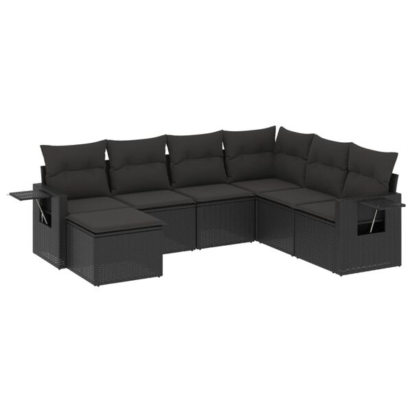 vidaXL 7 pcs conjunto de sof&aacute;s p/ jardim c/ almofad&otilde;es vime PE preto