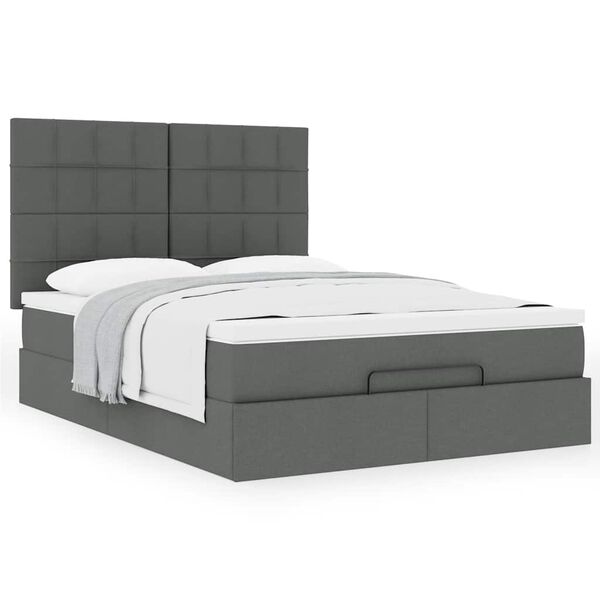 vidaXL Estrutura de cama otomana com colch&atilde;o 140x190cm cinzento escuro