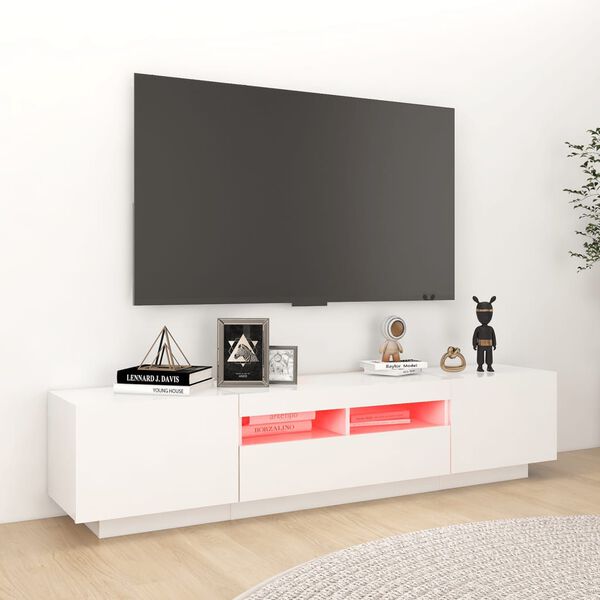 vidaXL M&oacute;vel de TV com luzes LED 180x35x40 cm branco brilhante