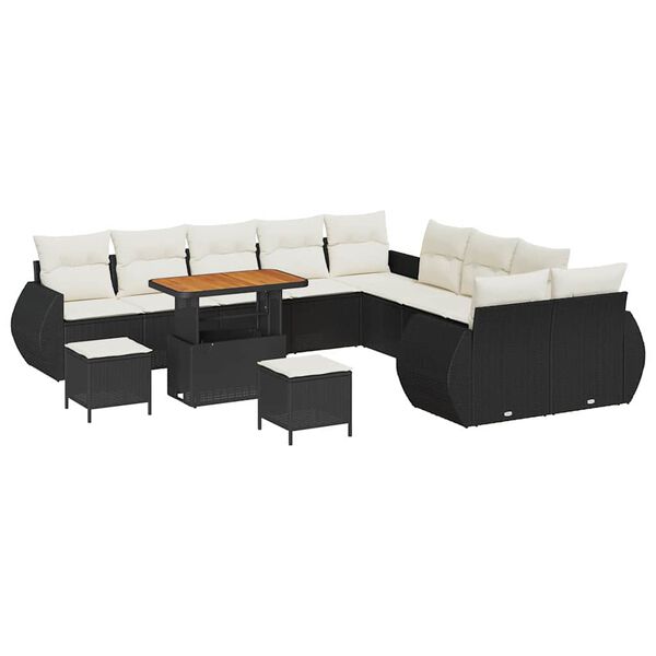 vidaXL Conjunto de Sof&aacute; de Jardim com almofada 13 pcs Preto e creme