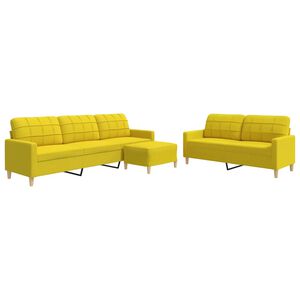 vidaXL 3 pcs conjunto de sof&aacute;s com apoio de p&eacute;s tecido amarelo-claro