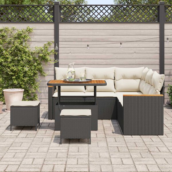 vidaXL Conjunto de Sof&aacute; de Jardim 8 pcs Preto Rattan Sint&eacute;tico