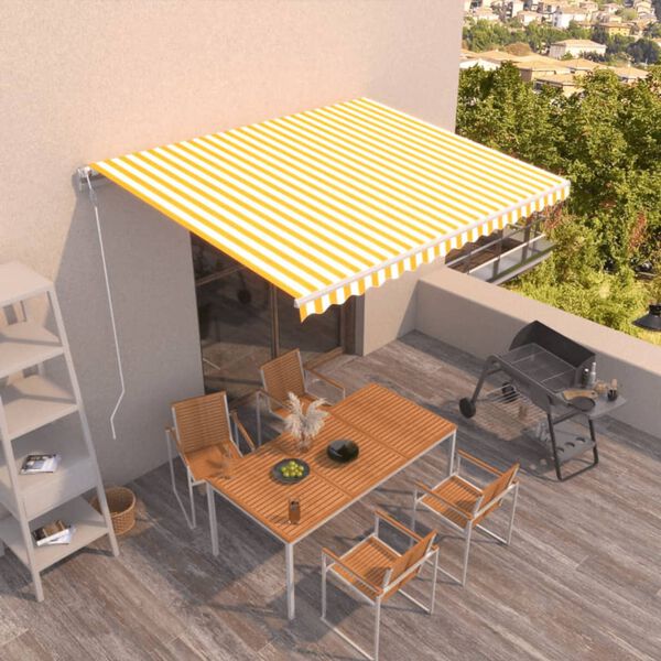 vidaXL Toldo retrátil automático 450x300 cm amarelo e branco