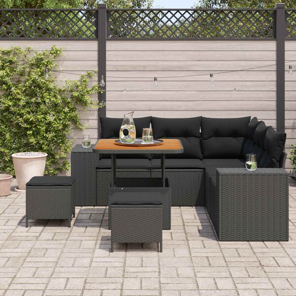 vidaXL Conjunto de Sof&aacute; de Jardim com almofada 8 pcs Preto