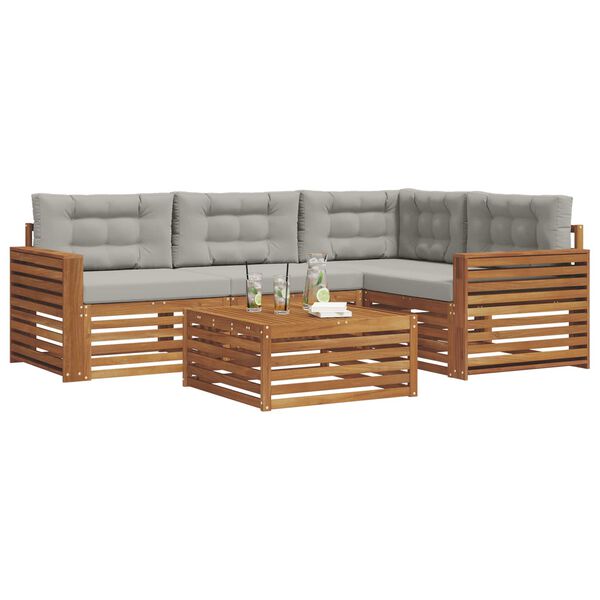 vidaXL Conjunto de Sof&aacute;s para Exterior 5 pcs Cinza Natural e Claro