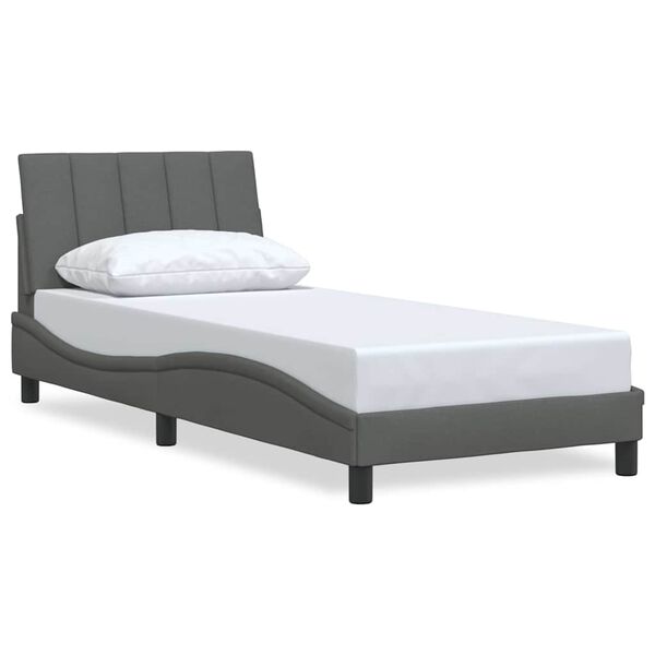 vidaXL Estrutura de cama sem colch&atilde;o Hanko 90x200 cm tecido cinzento-escuro