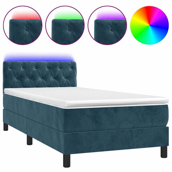 vidaXL Cama box spring c/ colch&atilde;o/LED 80x200 cm veludo azul-escuro
