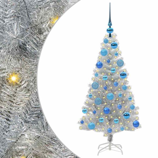 vidaXL &Aacute;rvore de Natal com 150 LEDs com suporte Prateado 120 cm PET