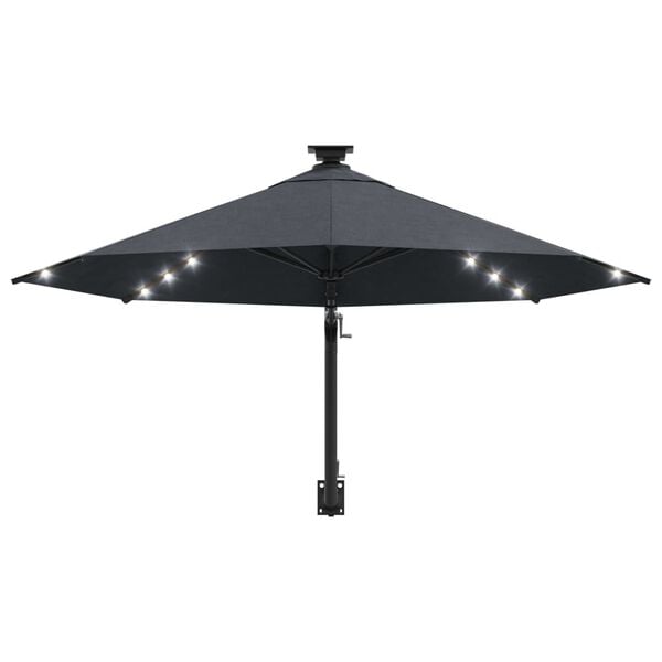 vidaXL Guarda-sol para jardim de parede c/ luzes LED 300 cm antracite