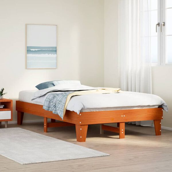 vidaXL Cama sem colch&atilde;o 135x190 cm madeira pinho maci&ccedil;a castanho-mel