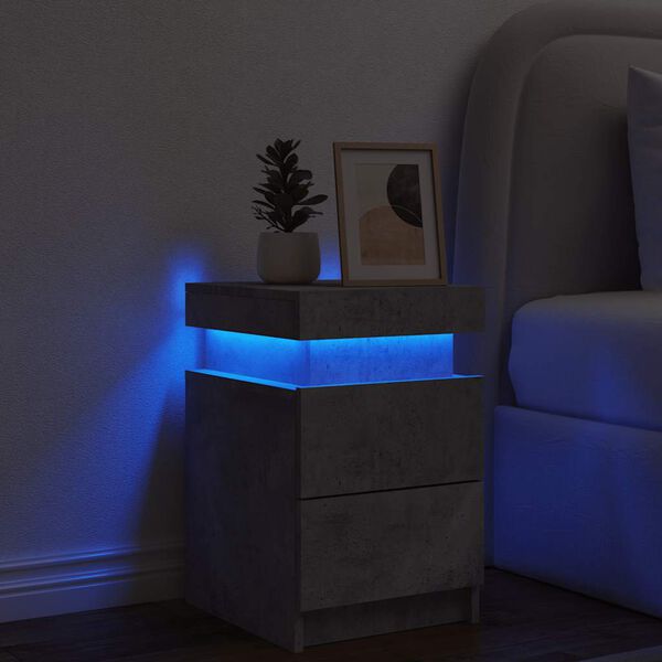 vidaXL Mesa de cabeceira com luzes LED 35x39x55 cm cinzento-cimento