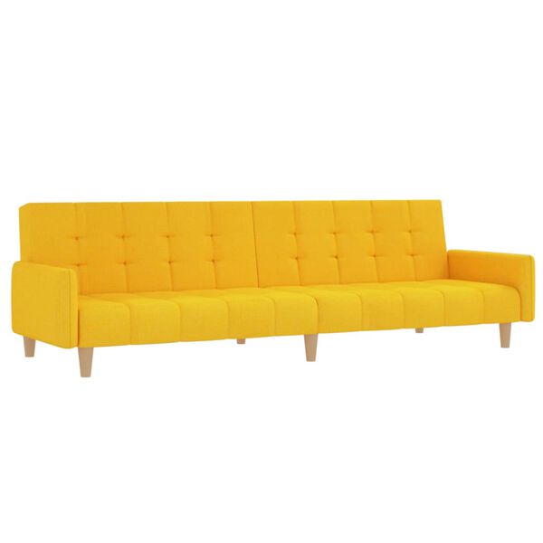 vidaXL Sof&aacute;-cama de 2 lugares com apoio de p&eacute;s tecido amarelo