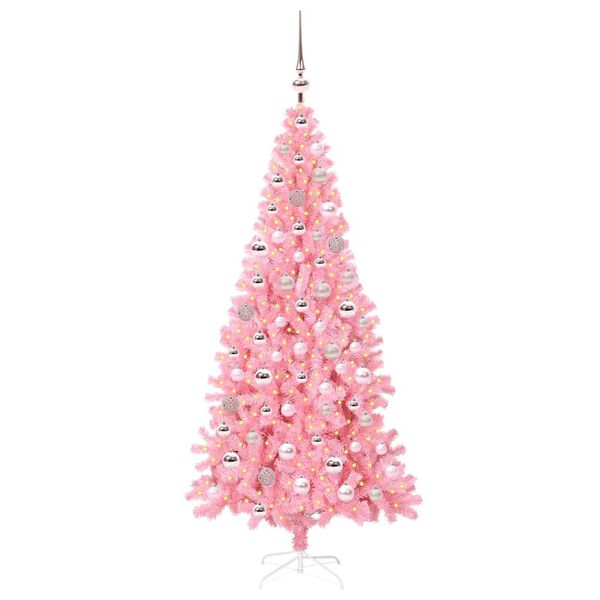 vidaXL &Aacute;rvore de Natal com 300 LEDs com suporte Rosa 180 cm PVC