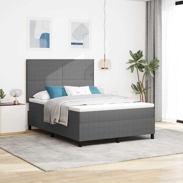 vidaXL Cama Box com cabeceira Cinza Claro e Branco 160 x 200 cm