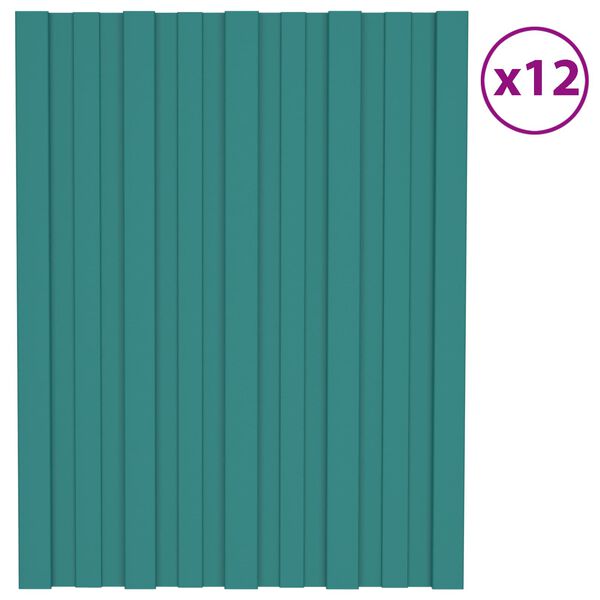 vidaXL Painel de telhado 12 pcs Verde 60 x 45 cm A&ccedil;o galvanizado