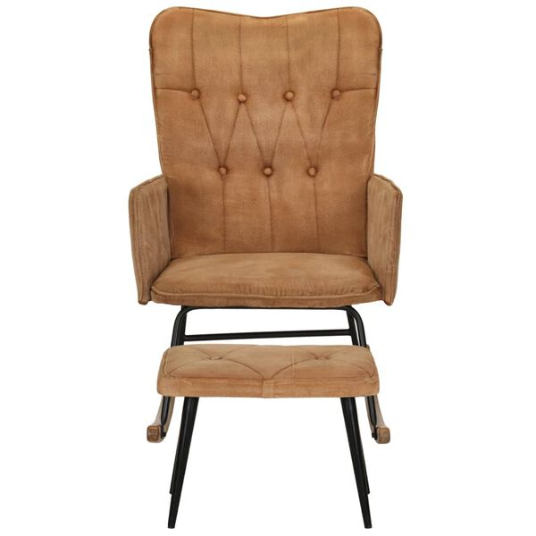 vidaXL Cadeira de baloi&ccedil;o com apoio de p&eacute;s lona vintage castanho