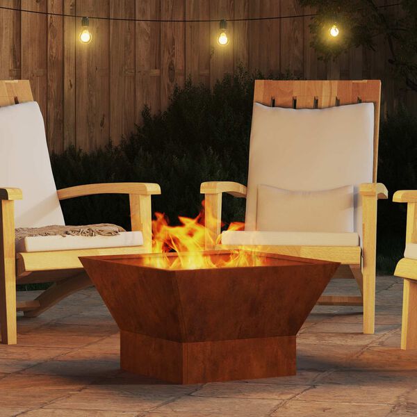 vidaXL Fire Pit Castanho 60 x 60 x 35 cm A&ccedil;o resistente &agrave;s intemp&eacute;ries