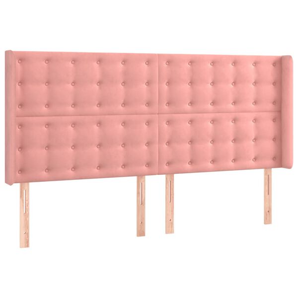 vidaXL Cabeceira de cama c/ luzes LED veludo 163x16x118/128 cm rosa
