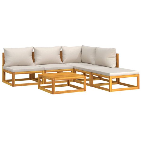 vidaXL 6pcs conjunto lounge de jardim madeira c/almofadões cinza-claro