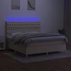 vidaXL Cama box spring c/ colch&atilde;o e LED 160x200 cm tecido cor creme