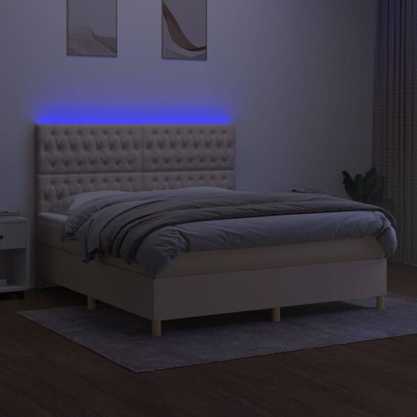 vidaXL Cama box spring c/ colch&atilde;o e LED 160x200 cm tecido cor creme