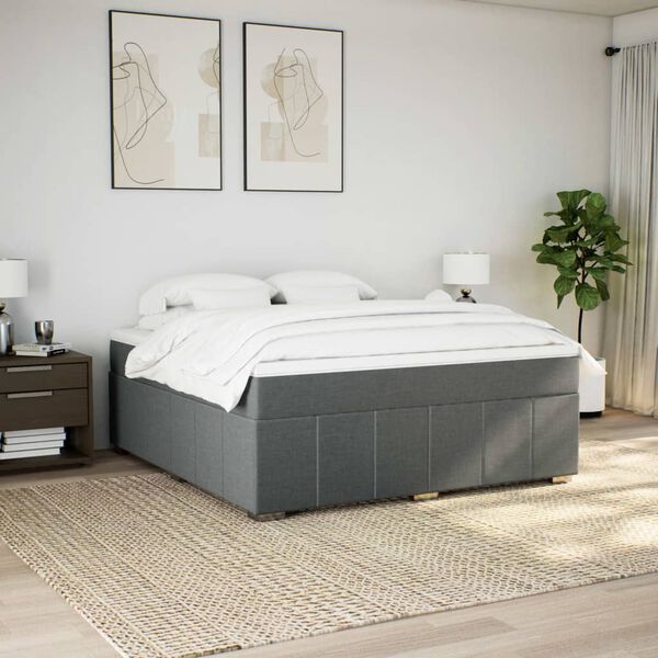 vidaXL Cama com molas/colch&atilde;o 180x200 cm tecido cinzento-escuro