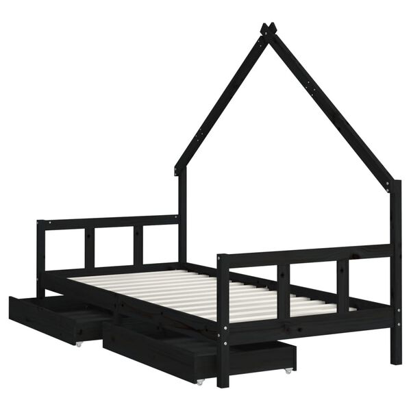 vidaXL Estrutura cama infantil c/ gavetas 90x190 cm pinho maci&ccedil;o preto