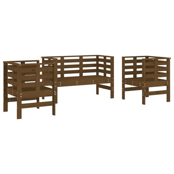 vidaXL 3 pcs conjunto lounge jardim madeira pinho maci&ccedil;a castanho-mel