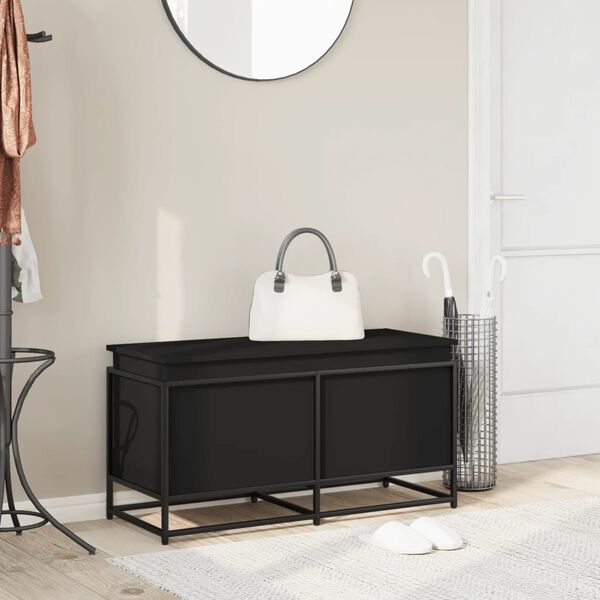 vidaXL Caixa de arruma&ccedil;&atilde;o com tampa derivados de madeira preto