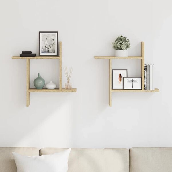vidaXL Prateleiras de parede 2pcs derivados de madeira carvalho sonoma