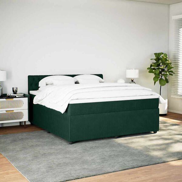 vidaXL Cama com molas/colch&atilde;o 180x200 cm veludo verde-escuro