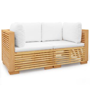 vidaXL Sof&aacute;s de canto para jardim com almofad&otilde;es 2 pcs teca maci&ccedil;a