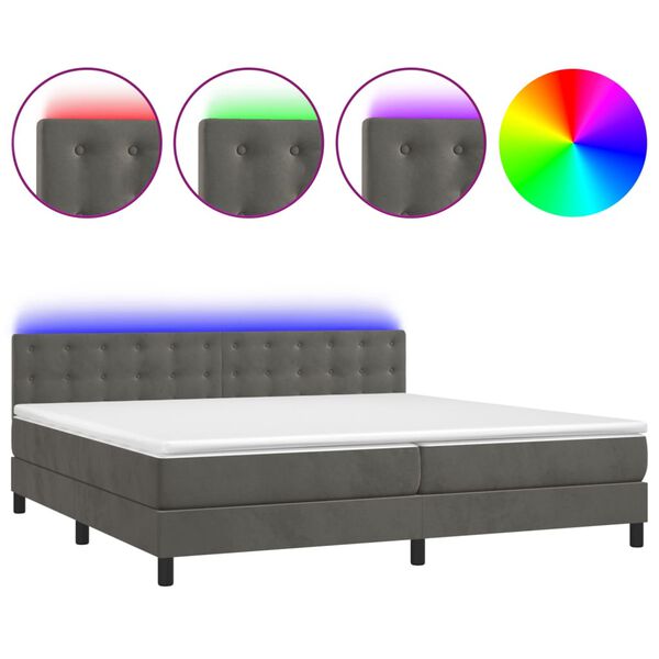vidaXL Cama box spring c/ colch&atilde;o/LED 200x200cm veludo cinzento-escuro